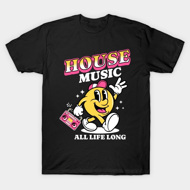 HOUSE MUSIC  - Retro Mascot All Life Long (white/pink) T-Shirt by DISCOTHREADZ 